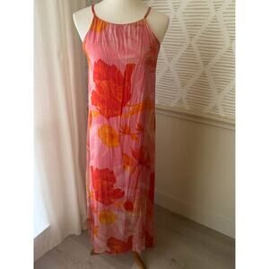 Le Ragazze Women’s Small Made in Italy Silk Hot Pink Orange Maxi Dress